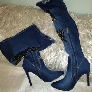Blue Jean Over the knee high heel boots